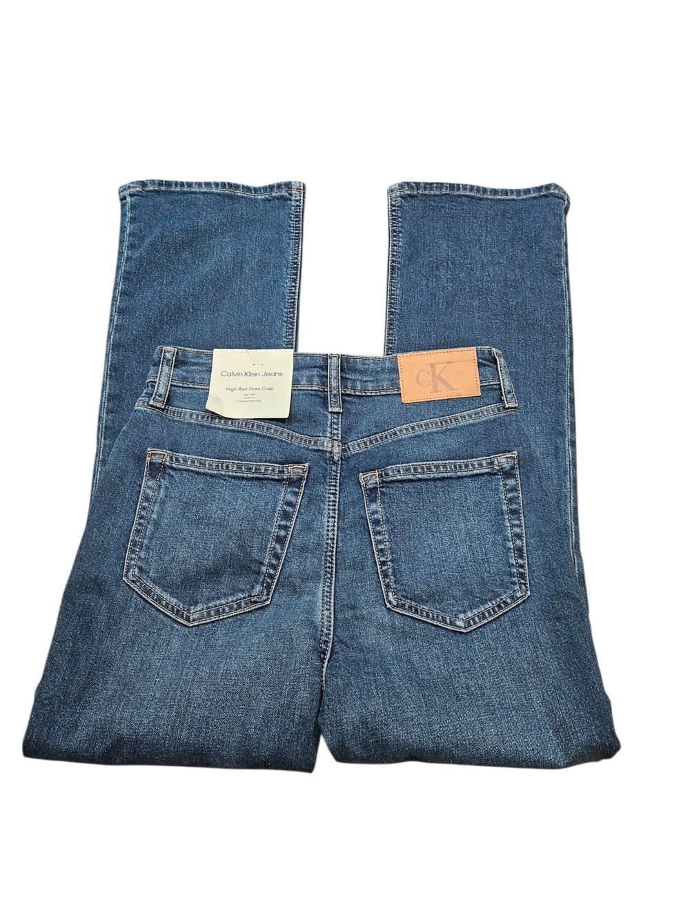 Calvin Klein Womens Dark Blue High Rise Flare Crop Jeans NEW